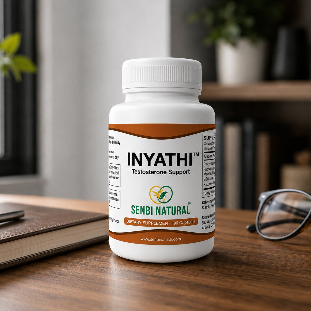 Inyathi 90-capsule bottle in home office setting