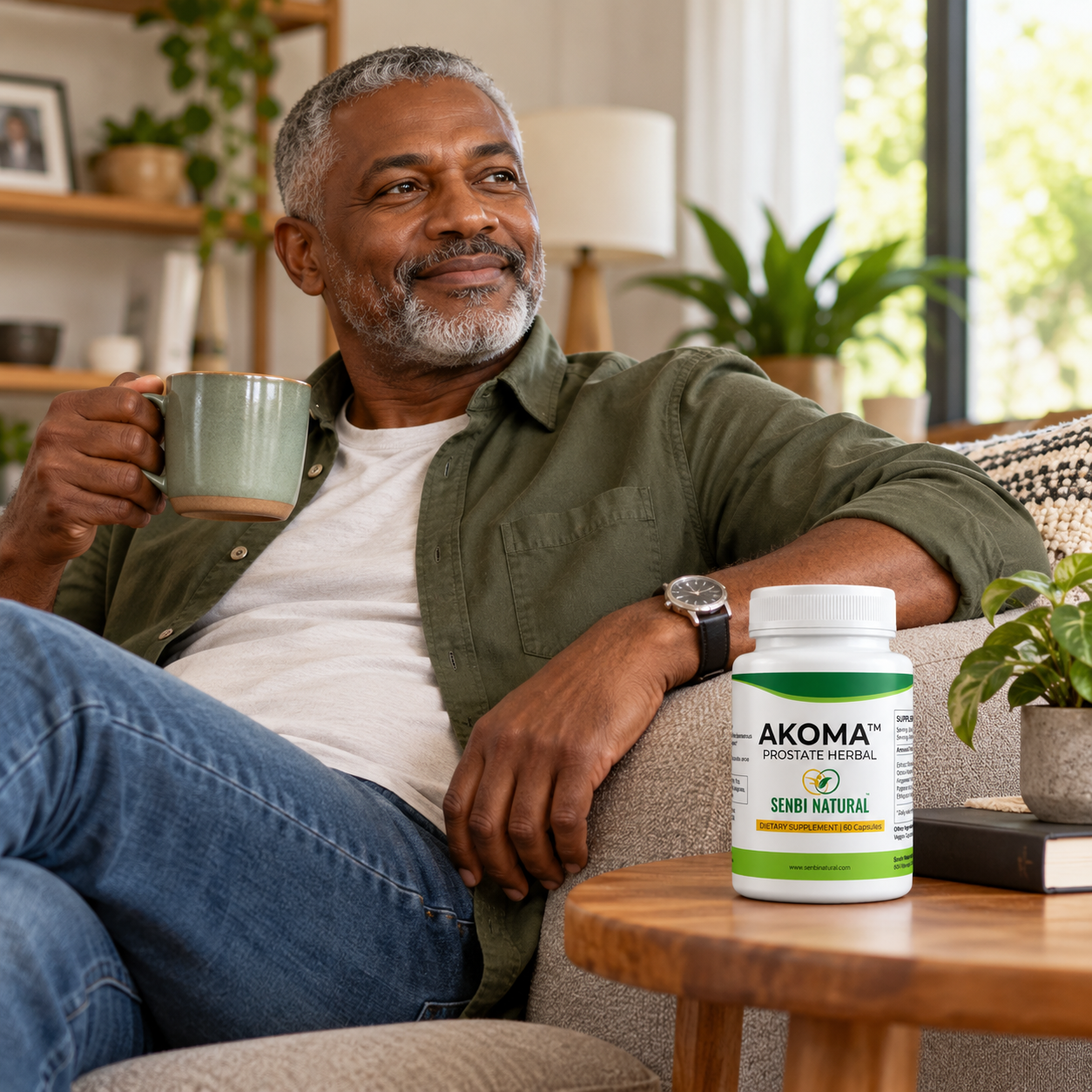 Akoma 60-capsule bottle in the living room